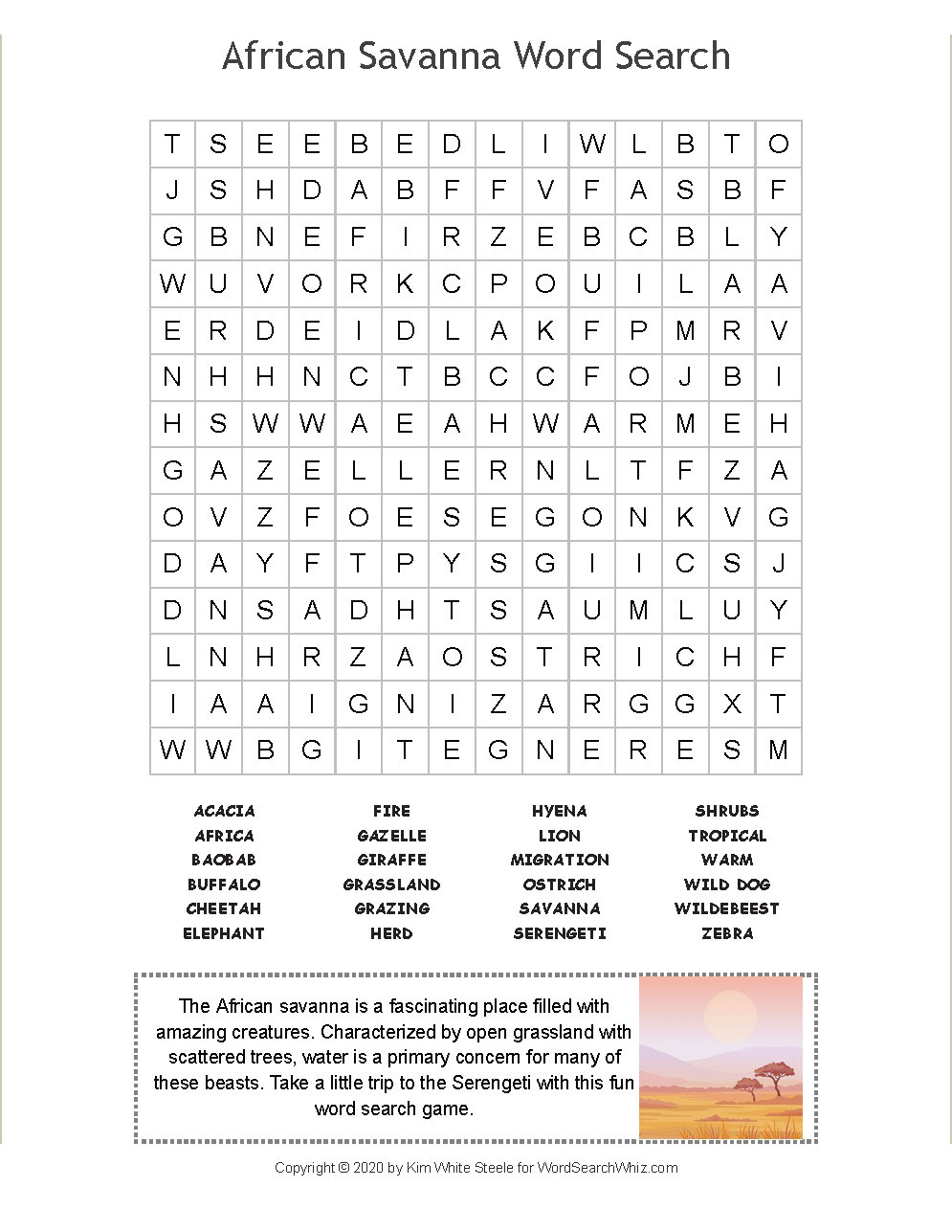 African Savanna Word Search