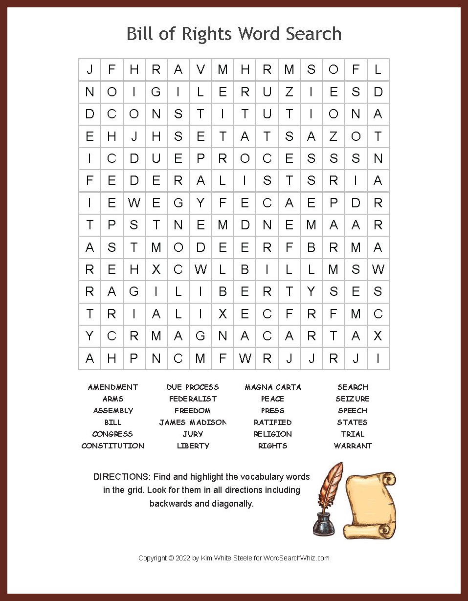 Bill Of Rights Word Search