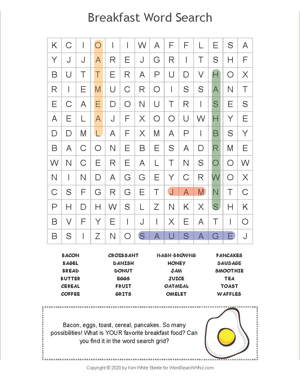 Breakfast Word Search