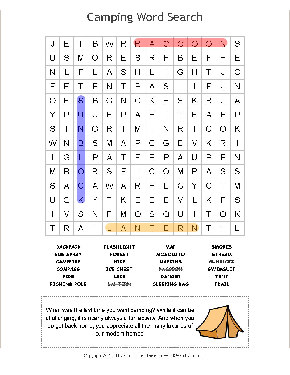 Camping Word Search