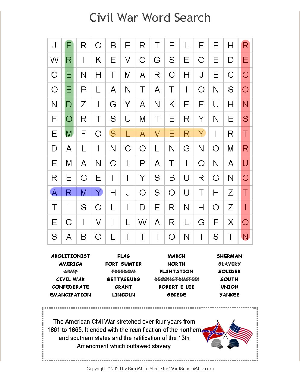 Civil War Word Search