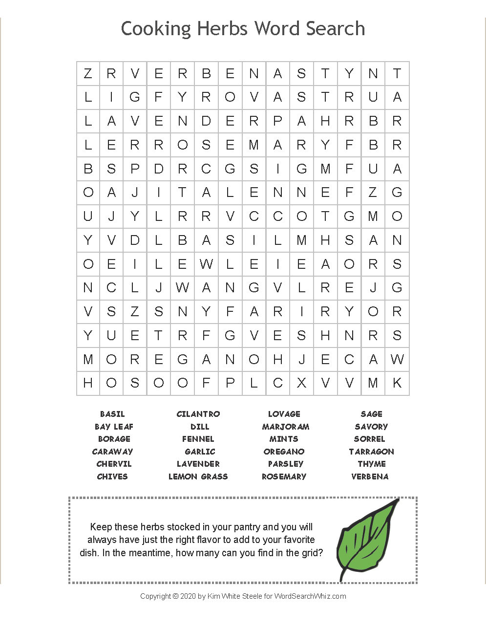 Cooking Herbs Word Search