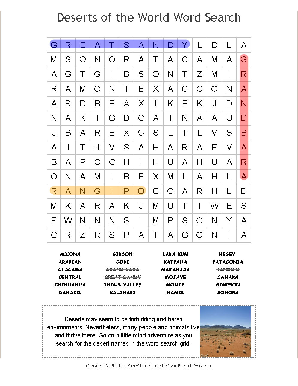 Deserts Of The World Word Search