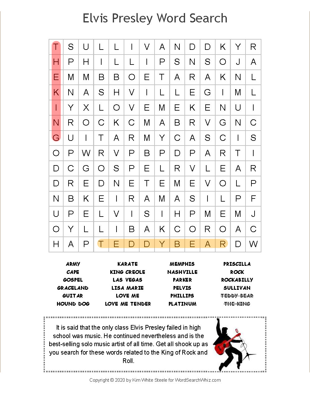 Elvis Presley Word Search