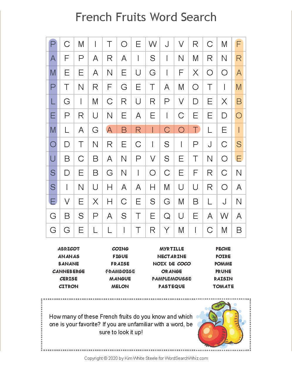 french fruits word search