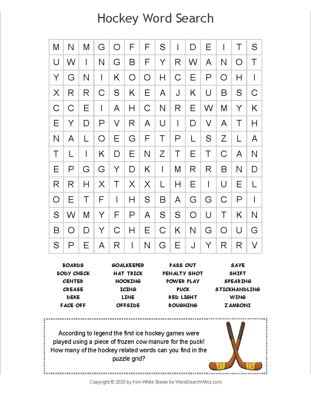 Hockey Word Search