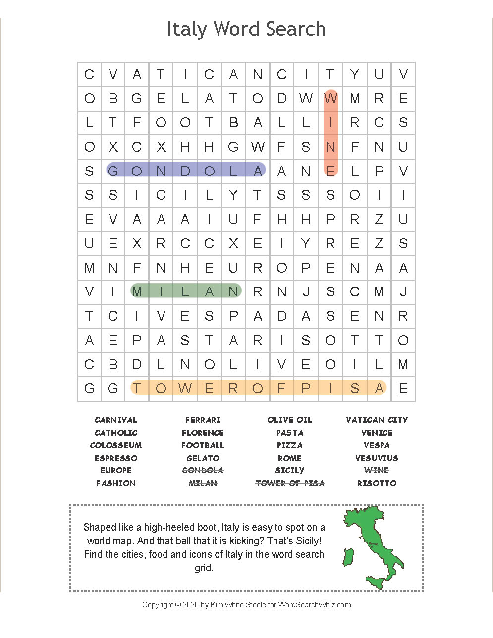 Italy Word Search