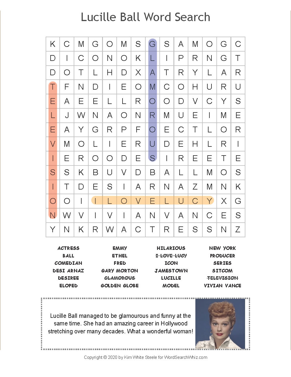 Lucille Ball Word Search