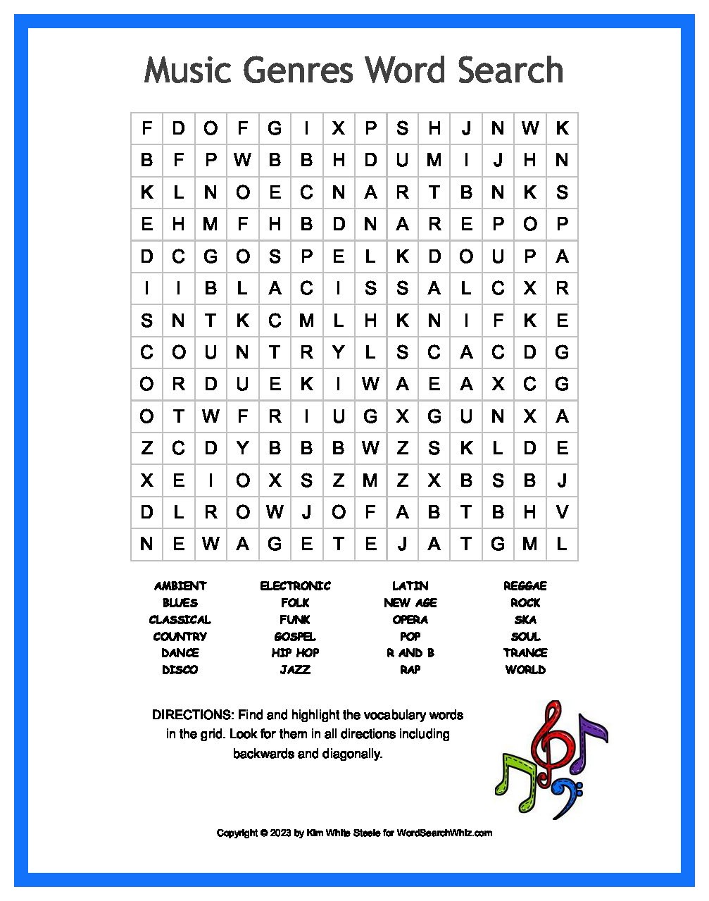 Music Genres Word Search