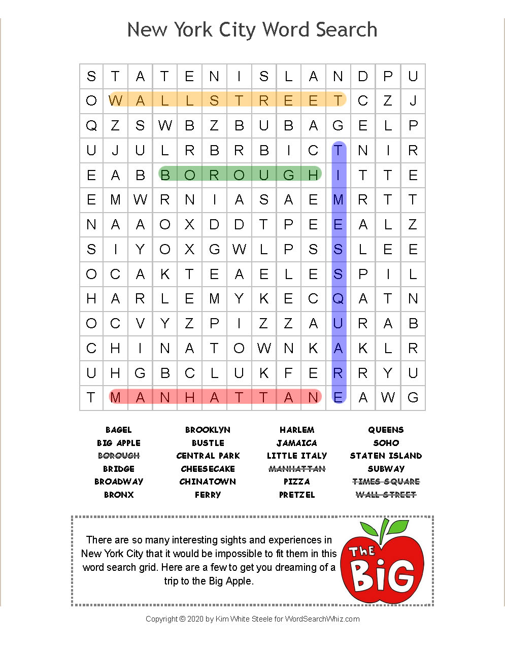 New York Word Search Printable