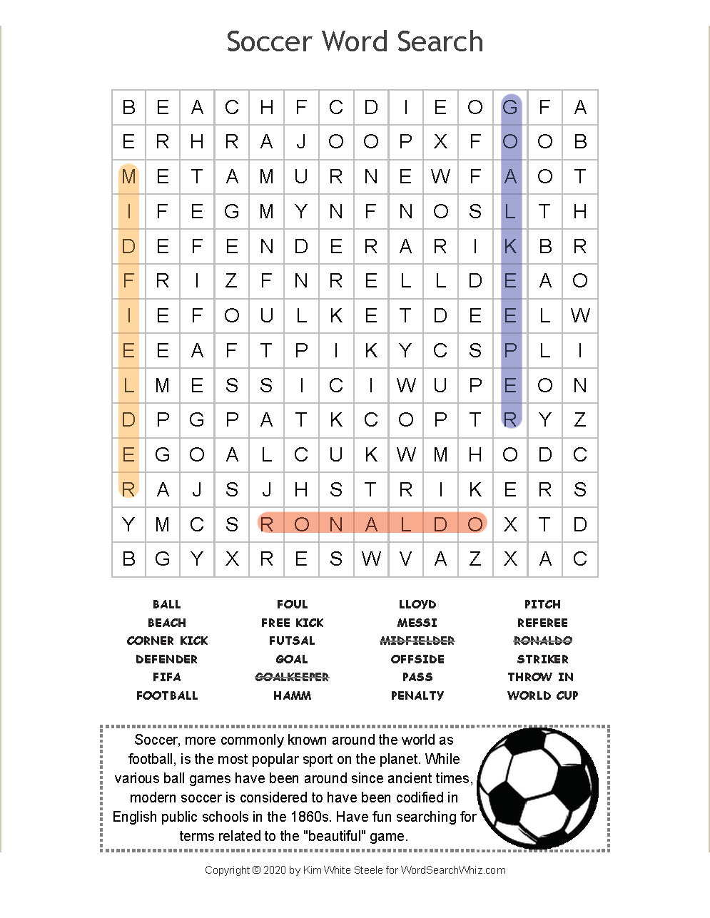 soccer word search fun for kids 101 activity - soccer word search ...