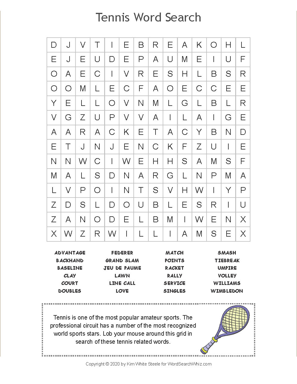 Tennis Word Search