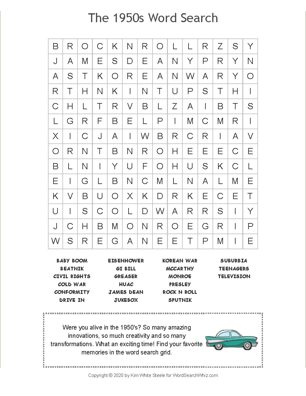 The 1950s Word Search